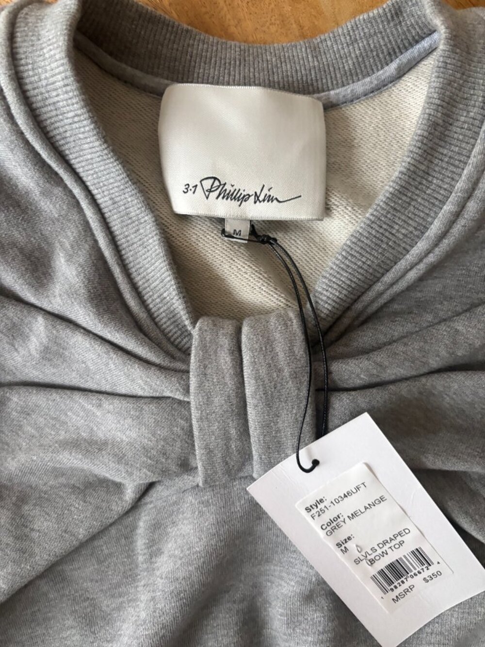 3.1 Phillip Lim Bow Drape Top – Grey Melange – Medium – NWT - Picture 3 of 6